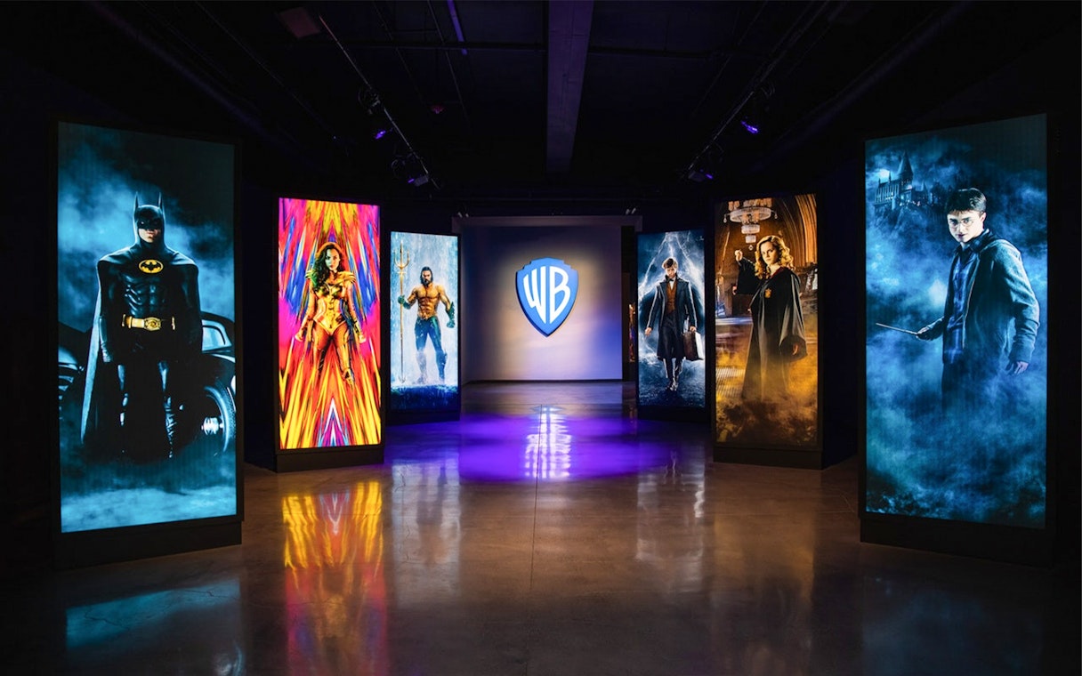 Warner Bros. Studios Hollywood exhibit featuring iconic movie characters.