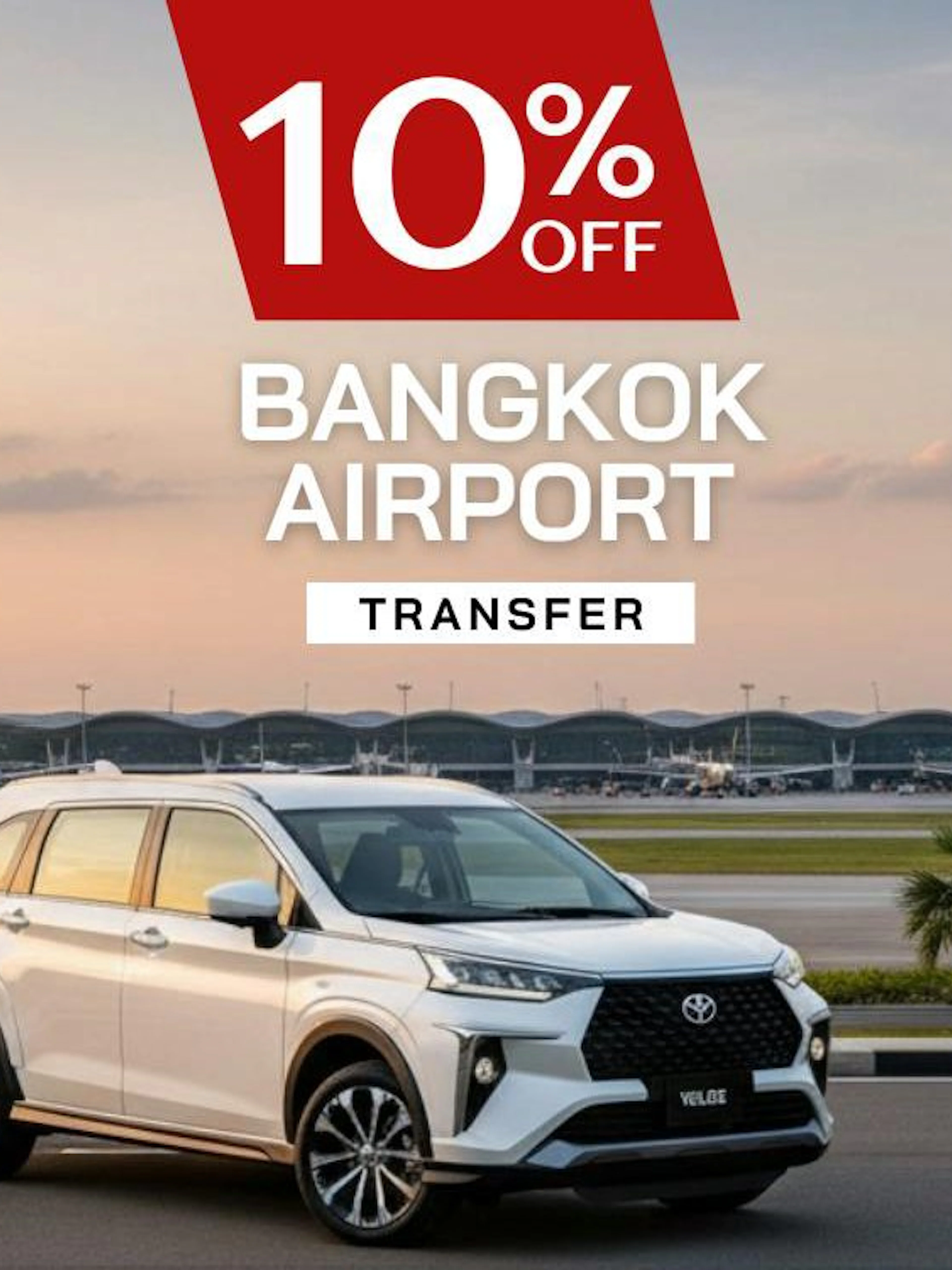 SUV parked at Bangkok airport with transfer service offer.