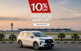 SUV parked at Bangkok airport with transfer service offer.