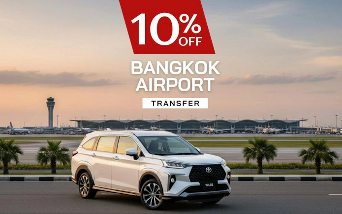 SUV parked at Bangkok airport with transfer service offer.