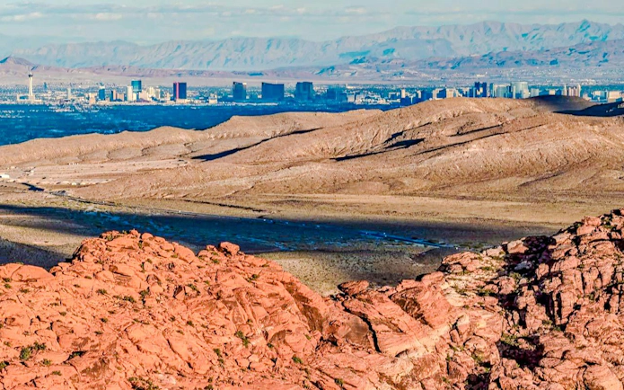 Las Vegas skyline and Red Rock Canyon view from helicopter tour.