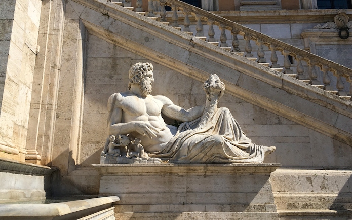 Statue of river god at Musei Capitolini, Rome, near staircase.