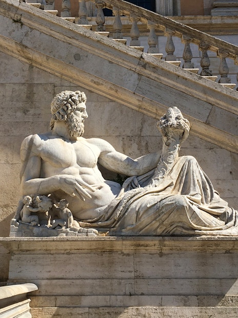 Statue of river god at Musei Capitolini, Rome, near staircase.