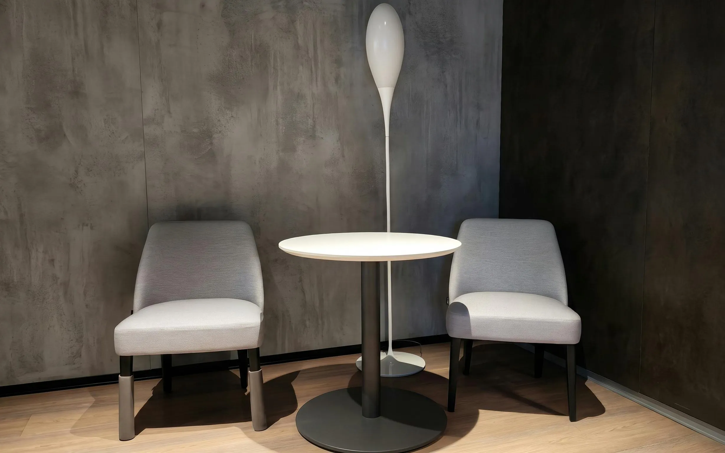 Seating area with two chairs and a table at Alda Merini Classic Lounge, Malpensa Airport Terminal 2.