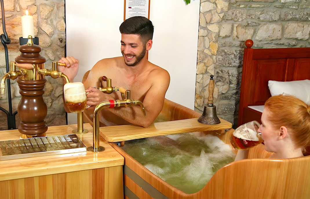 Guests at Szechenyi beer spa