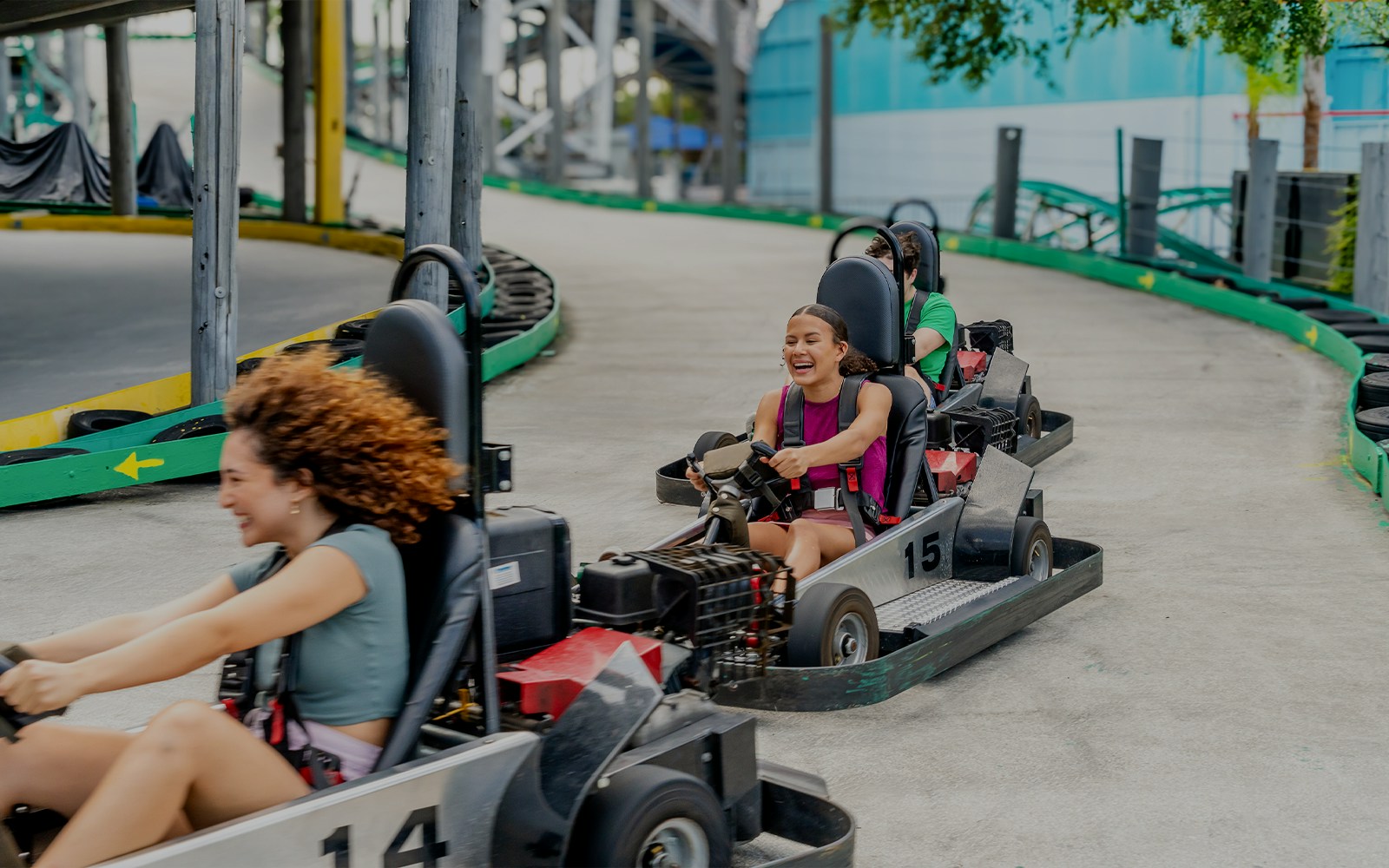 People enjoying go-kart racing at Fun Spot America, Orlando.