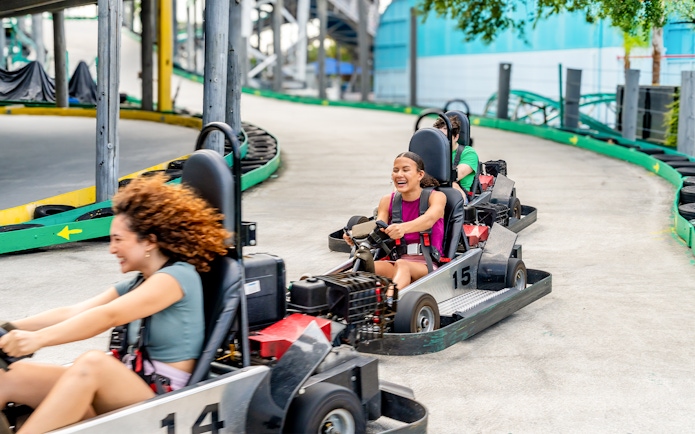 People enjoying go-kart racing at Fun Spot America, Orlando.