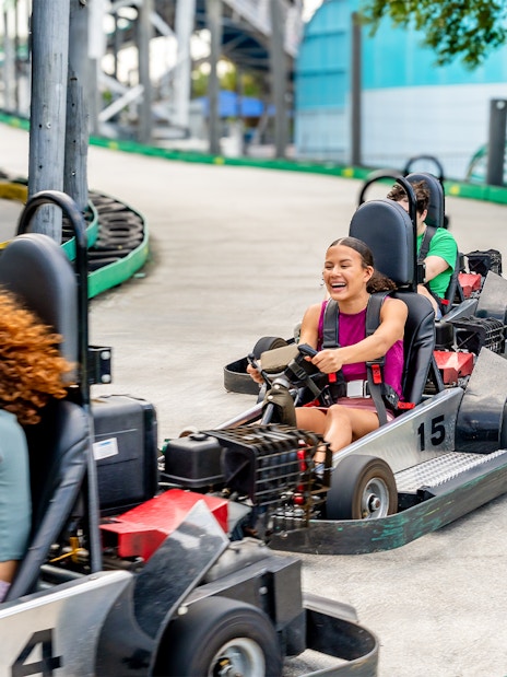 People enjoying go-kart racing at Fun Spot America, Orlando.