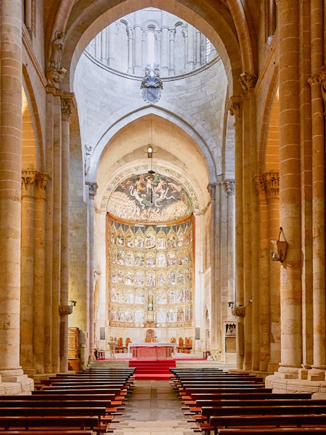Main nave and altar of the old cathedral in Salamanca, Castile and Leon, Spain.