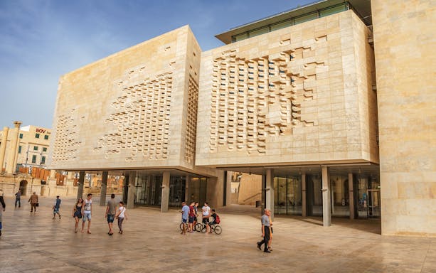 Valletta Parliament Building exterior during half-day guided tour in Malta.