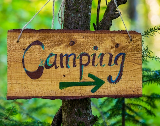 Milford Sound Cascade Creek campsite with tents and lush forest backdrop.