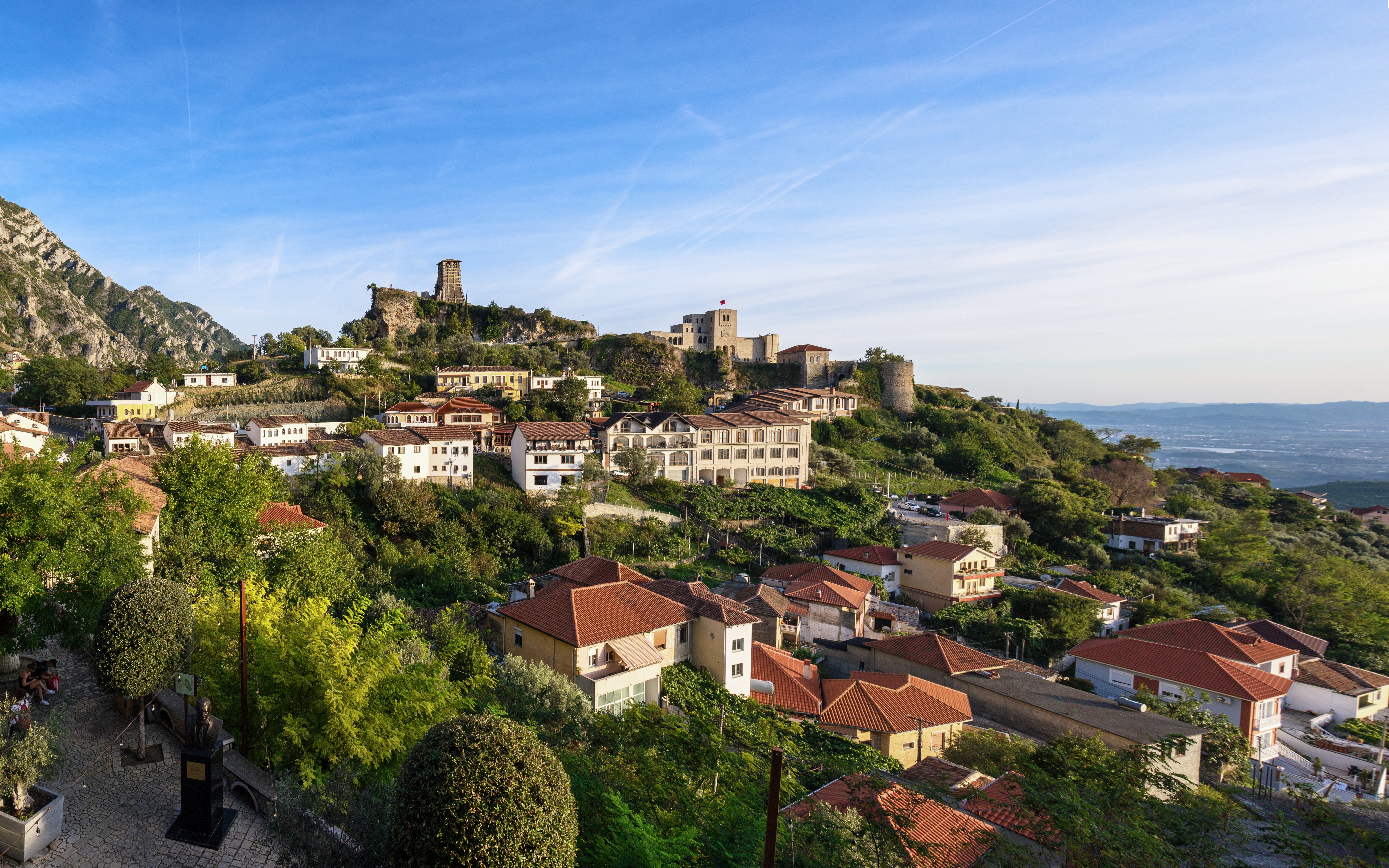 Kruje Castle and hillside view in Kruje, Albania.