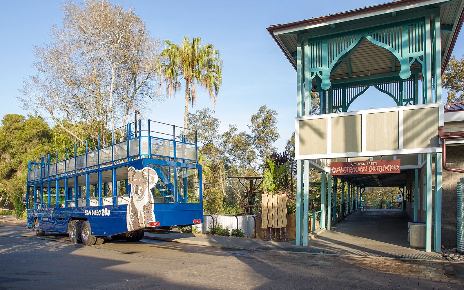 San Diego Zoo tour bus near Conrad Prebys Australian Outback entrance.