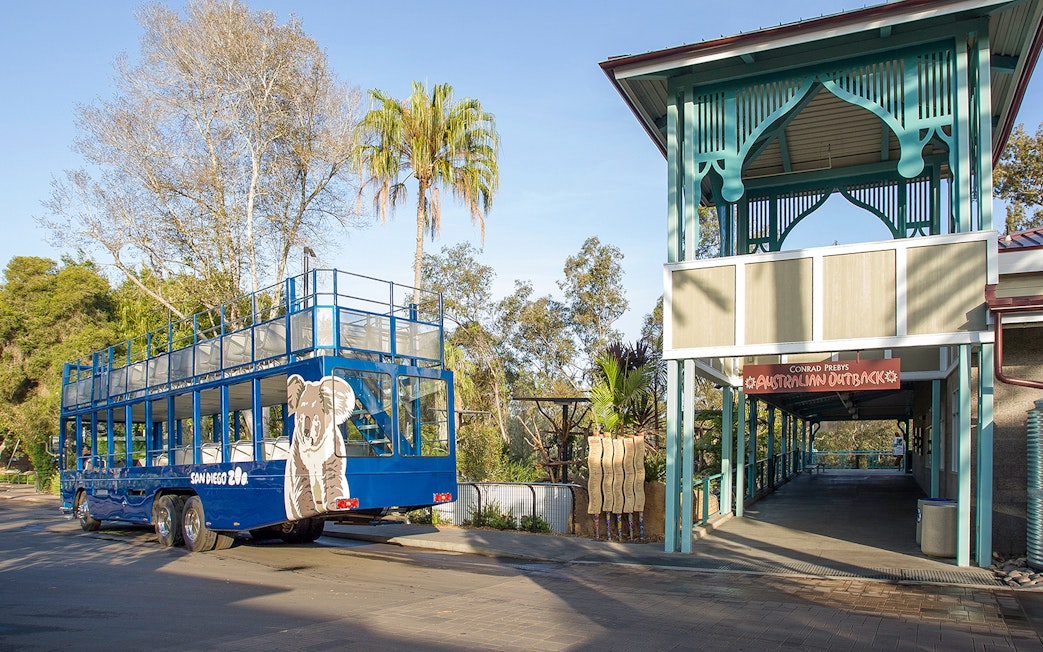 San Diego Zoo tour bus near Conrad Prebys Australian Outback entrance.