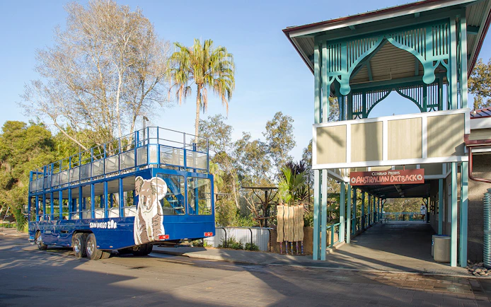 San Diego Zoo tour bus near Conrad Prebys Australian Outback entrance.