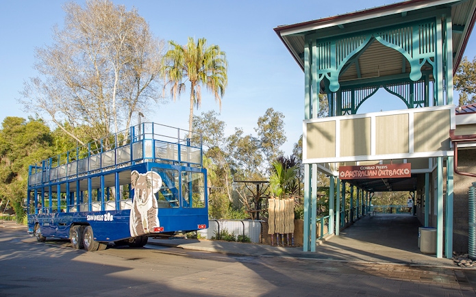 San Diego Zoo tour bus near Conrad Prebys Australian Outback entrance.