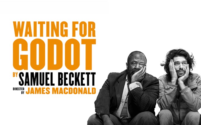 Waiting for Godot play poster with two contemplative men sitting, directed by James Macdonald.