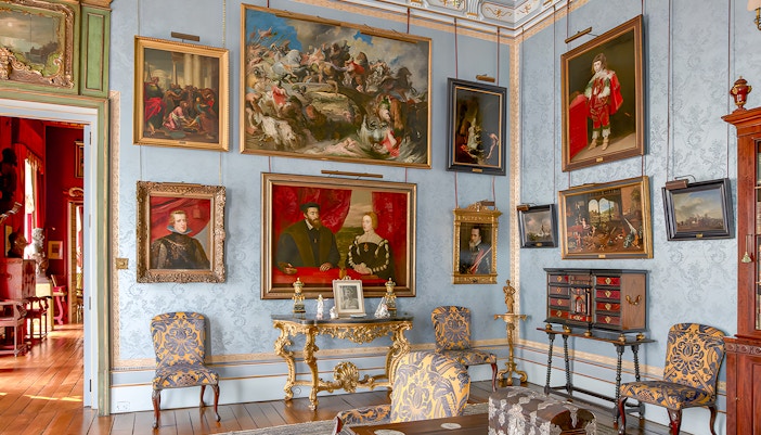 Liria Palace interior with ornate furnishings and artwork, Madrid.