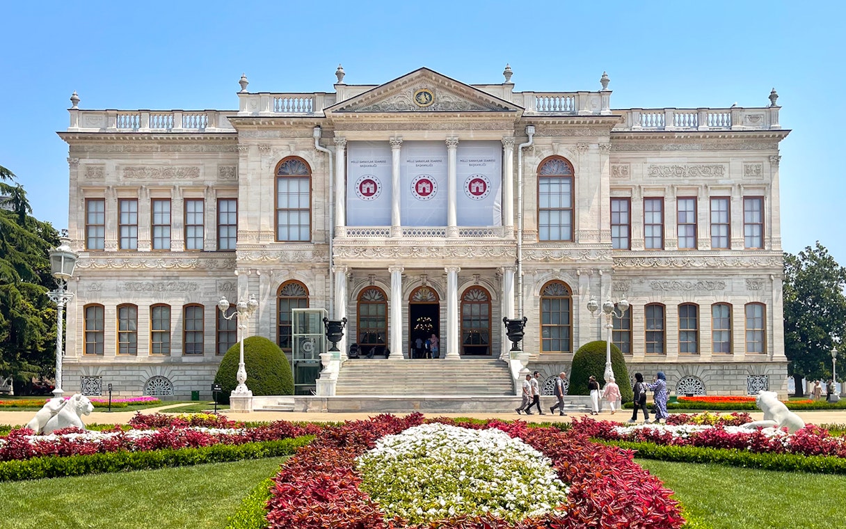 Dolmabahçe Palace exterior with gardens, Istanbul.