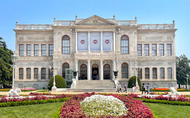 Dolmabahçe Palace exterior with gardens, Istanbul.