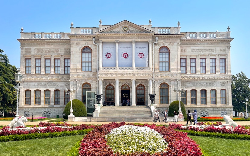 Dolmabahçe Palace exterior with gardens, Istanbul.