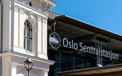 Oslo Central Station entrance, part of the Oslo Essential Highlights Tour.