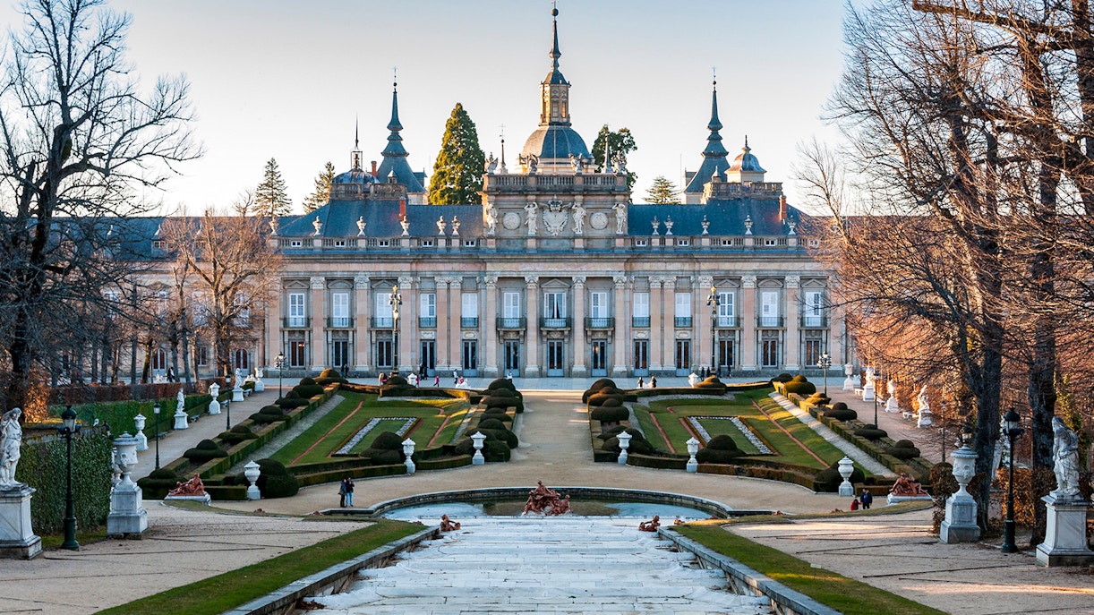 Royal Palace of Madrid designed by Giambattista Sacchetti with ornate architecture and lush gardens.