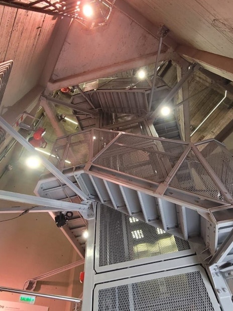 Interior metal stairs of Obelisco de Buenos Aires, Argentina.