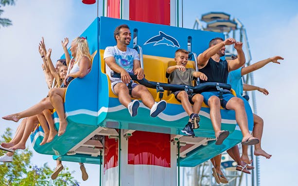 Visitors enjoying a ride at Zoomarine Portugal.