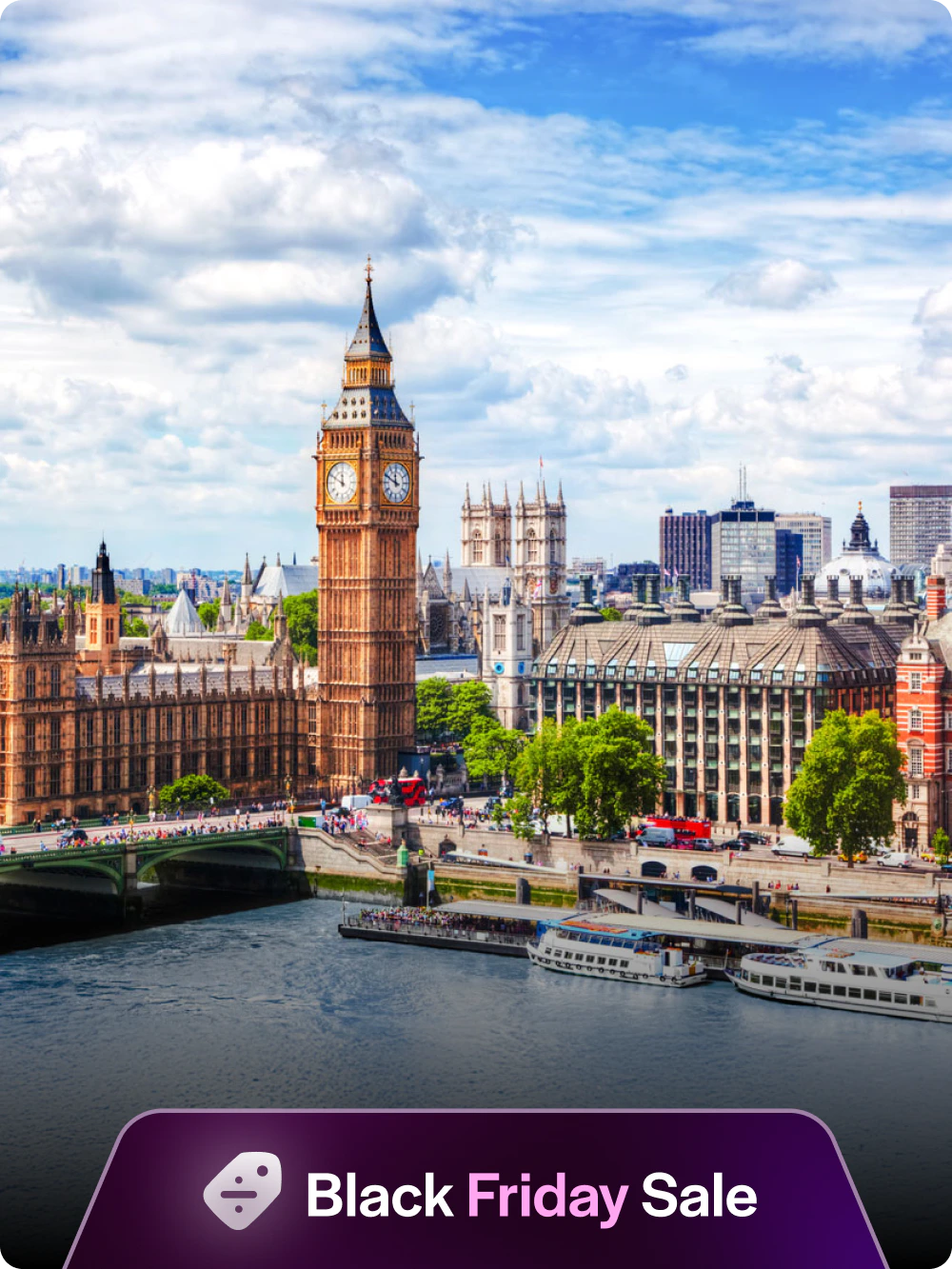 Big Ben and Westminster Bridge over River Thames in London.