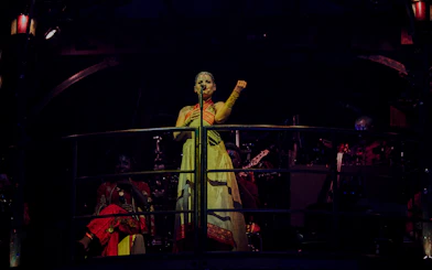 Performer on stage during Kooza show in Brisbane.