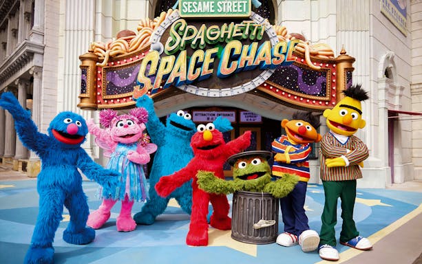 Sesame Street characters at Spaghetti Space Chase, Universal Studios Singapore.