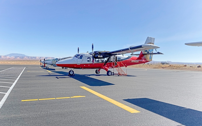 Airplane on tarmac for Antelope Canyon and Horseshoe Bend tour.