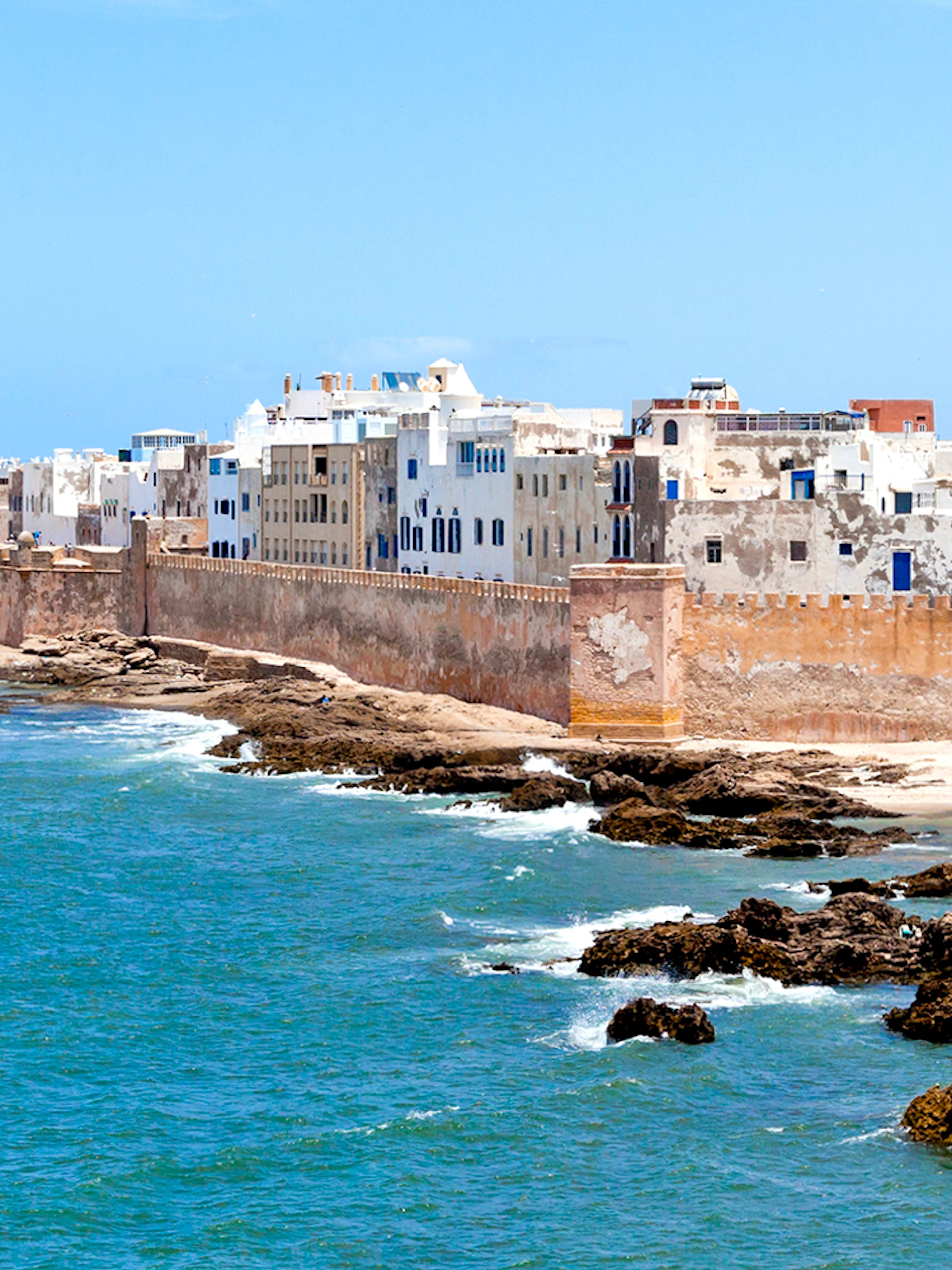 Essaouira city walls along the Atlantic Ocean, Morocco.