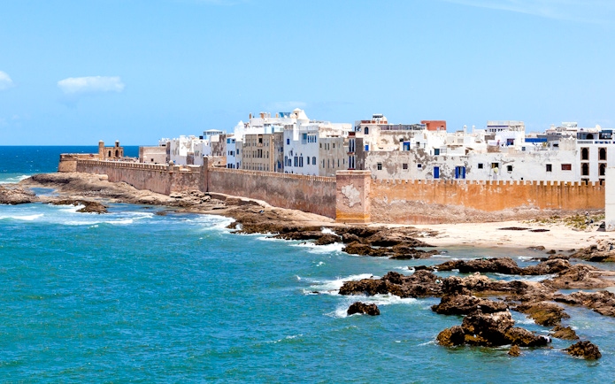 Essaouira city walls along the Atlantic Ocean, Morocco.