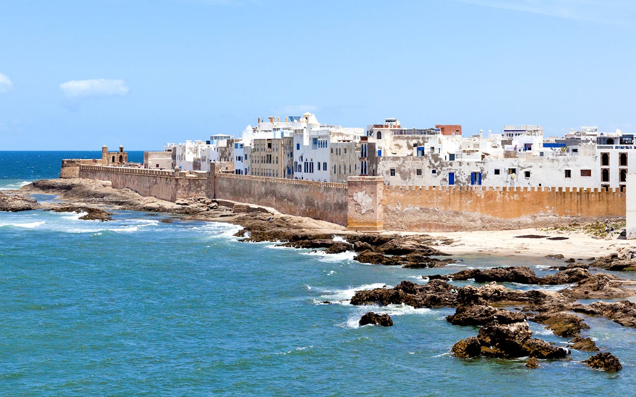 Essaouira city walls along the Atlantic Ocean, Morocco.