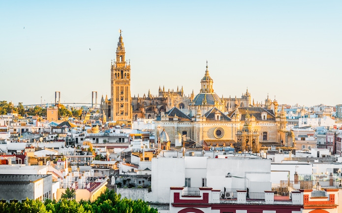 Seville Cathedral and Giralda tower in Seville, Andalusia, Spain.