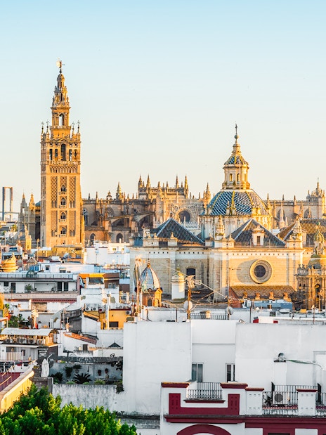 Seville Cathedral and Giralda tower in Seville, Andalusia, Spain.