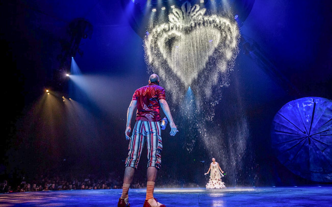 Performer under water display at Cirque du Soleil: LUZIA in New York.