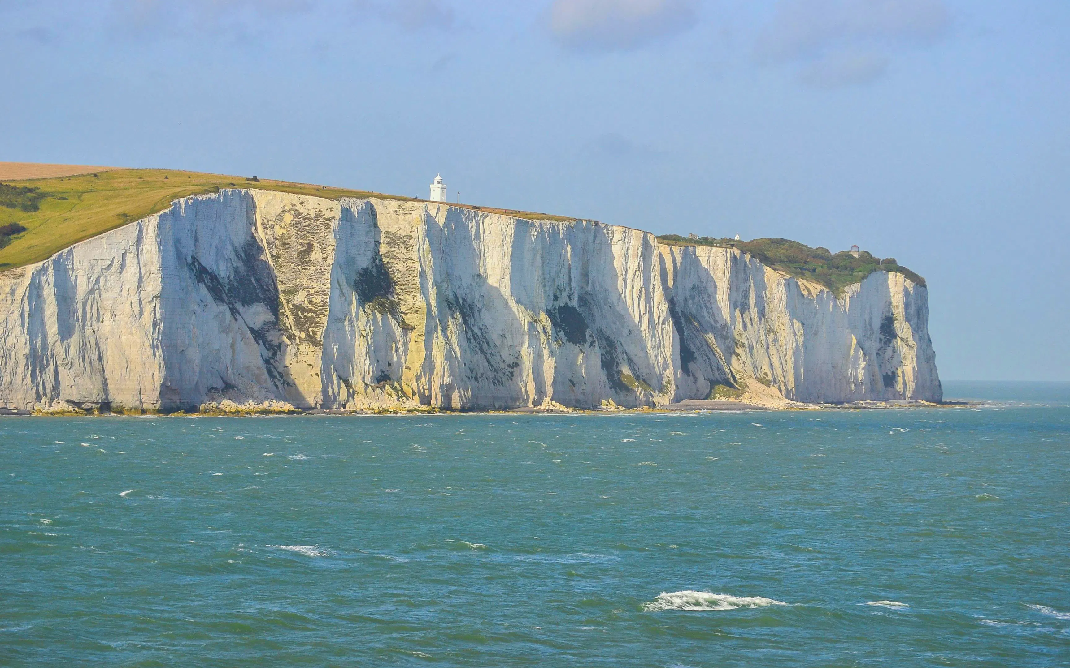 White Cliffs of Dover with lighthouse, Kent, England.
