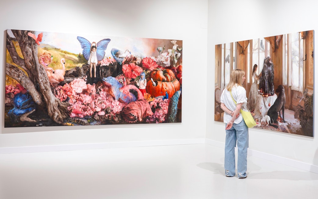 Visitor viewing contemporary art at Moco Museum Barcelona.