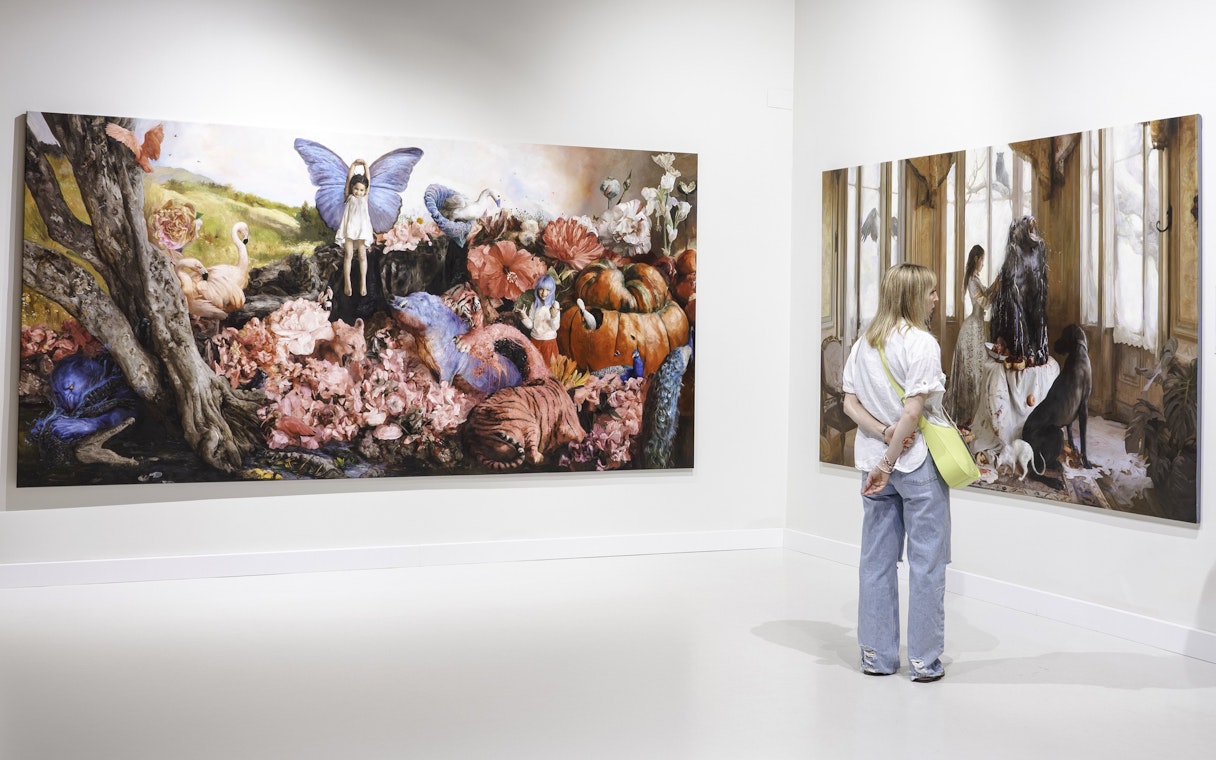 Visitor viewing contemporary art at Moco Museum Barcelona.