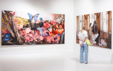 Visitor viewing contemporary art at Moco Museum Barcelona.