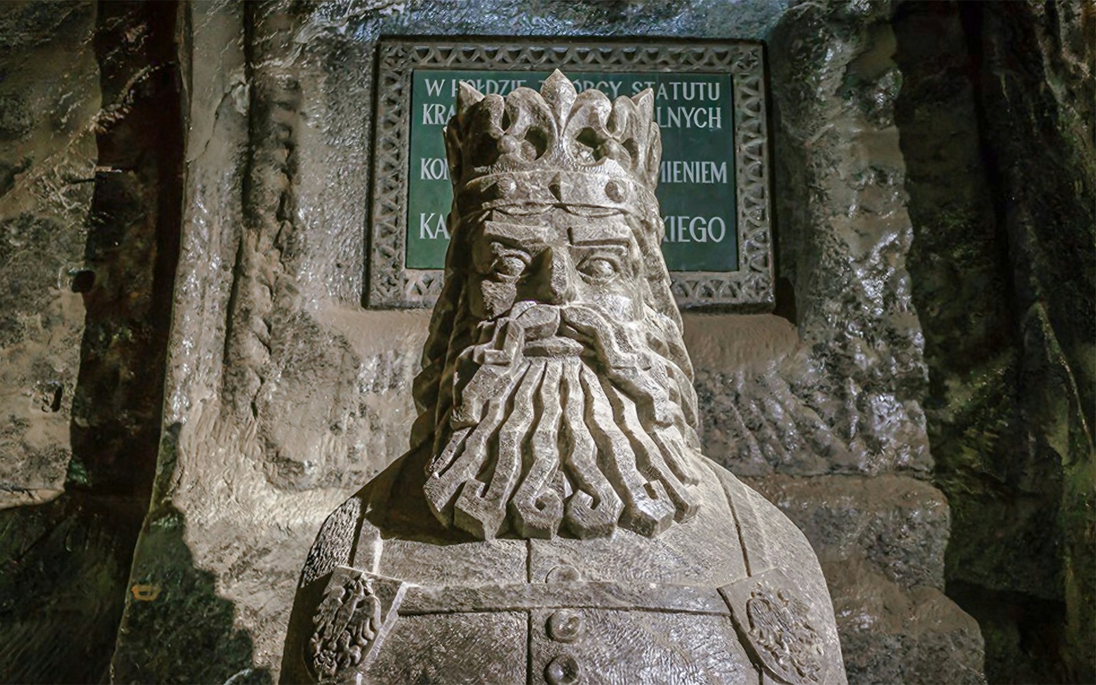 Salt sculpture of a king at Wieliczka Salt Mine, Poland.