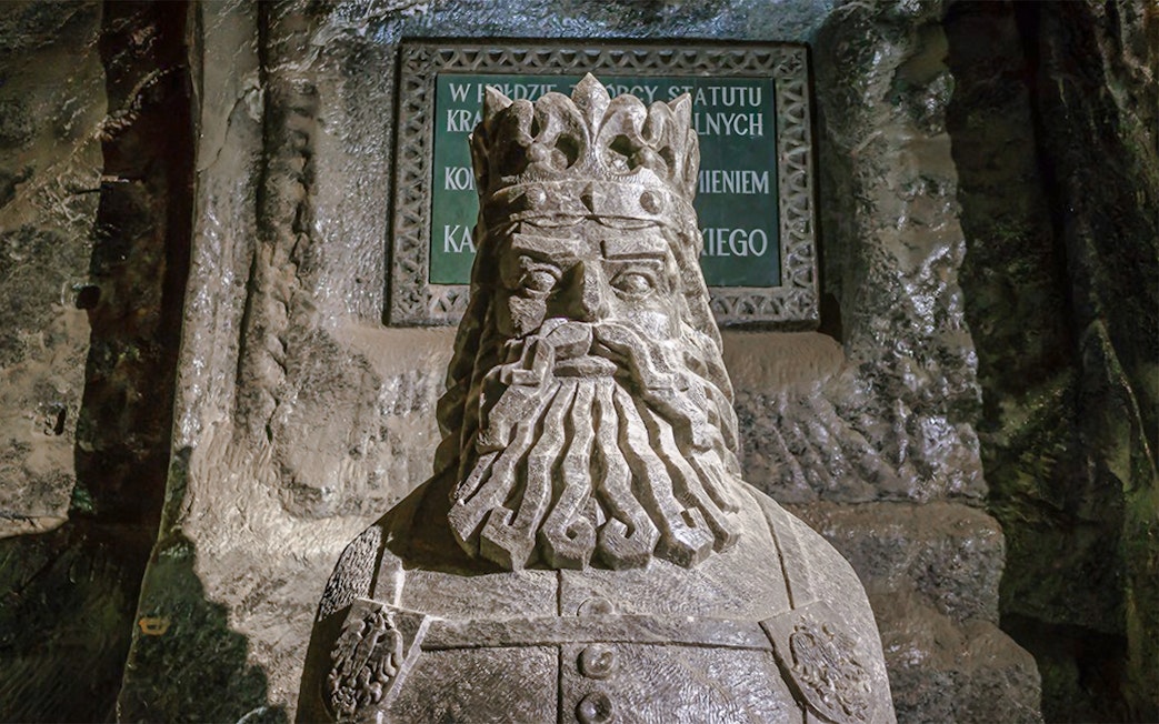 Salt sculpture of a king at Wieliczka Salt Mine, Poland.