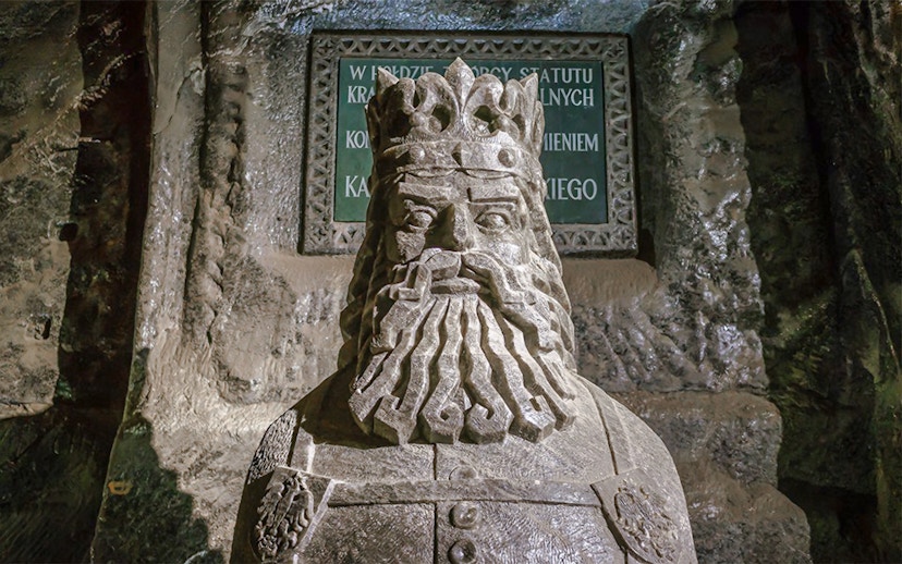 Salt sculpture of a king at Wieliczka Salt Mine, Poland.
