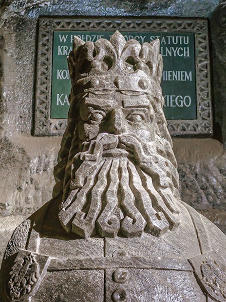 Salt sculpture of a king at Wieliczka Salt Mine, Poland.