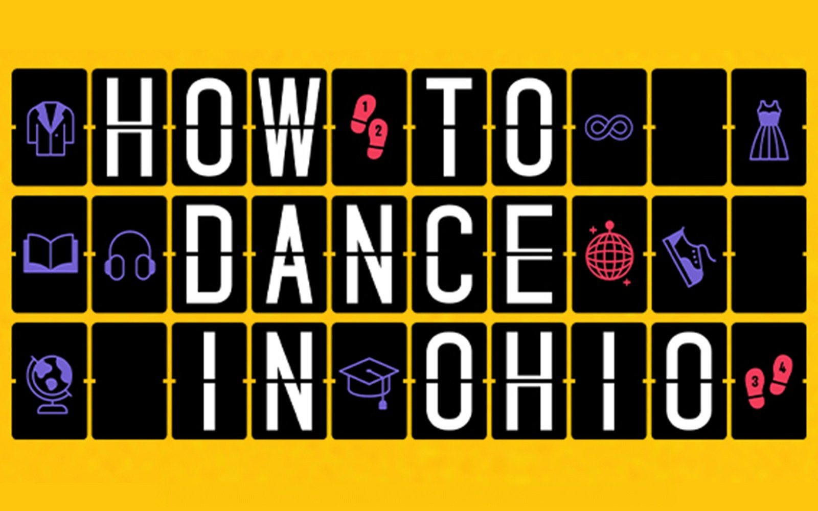 How to Dance in Ohio text with dance and travel icons on yellow background