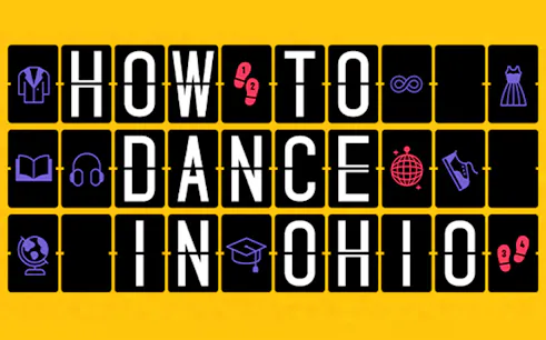 How to Dance in Ohio text with dance and travel icons on yellow background