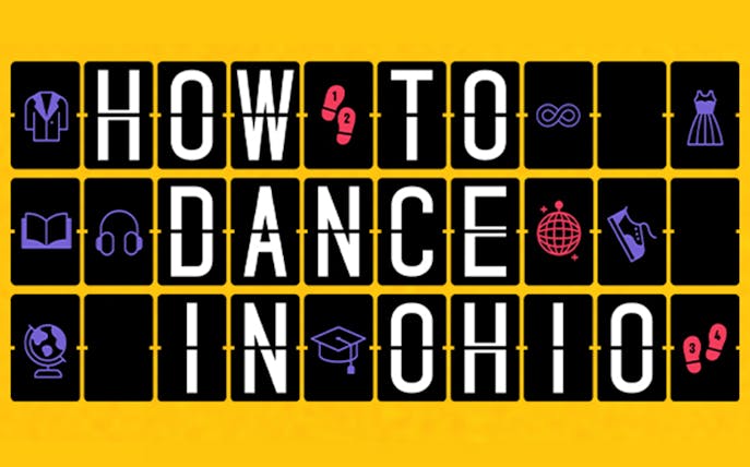How to Dance in Ohio text with dance and travel icons on yellow background